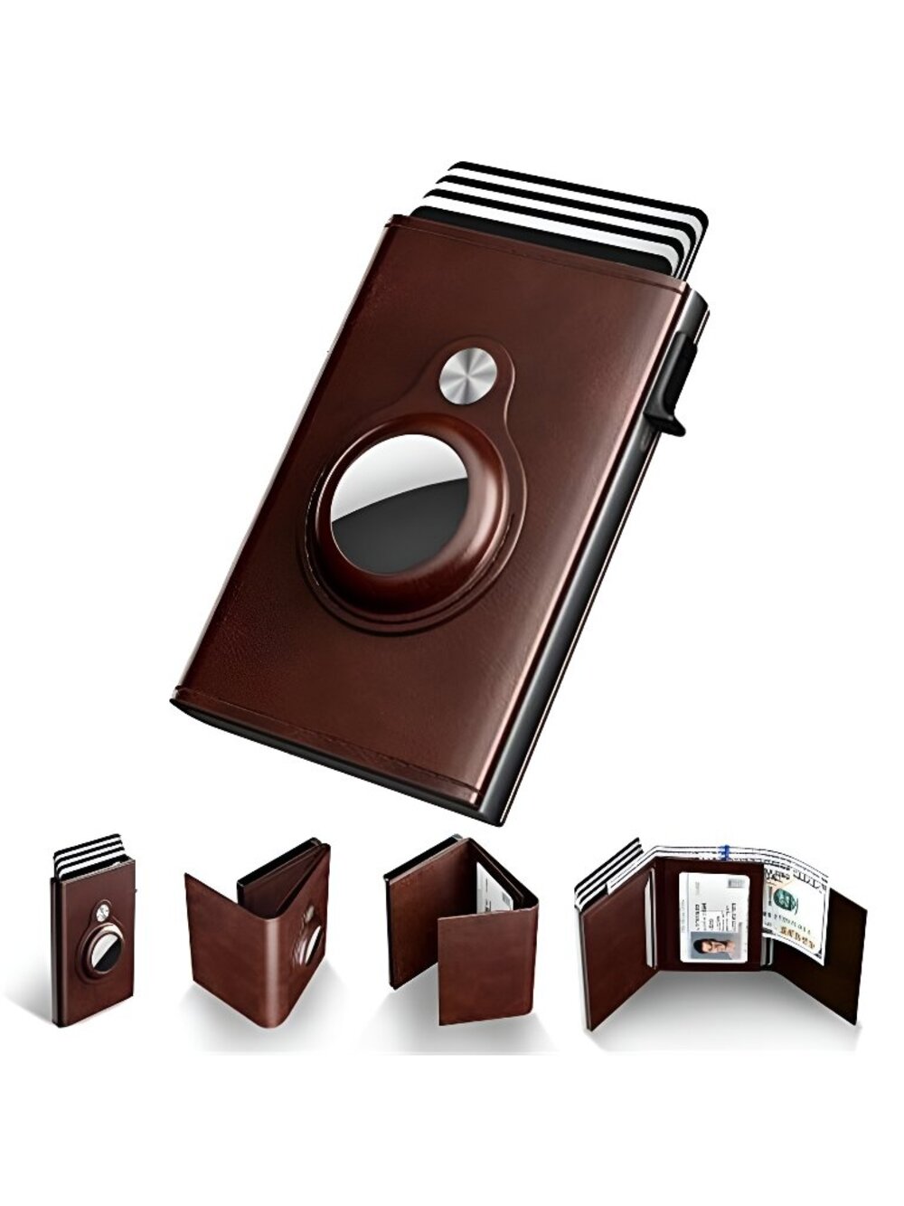 Mens Wallet Card Holder for AirTag: Leather Smart Wallet